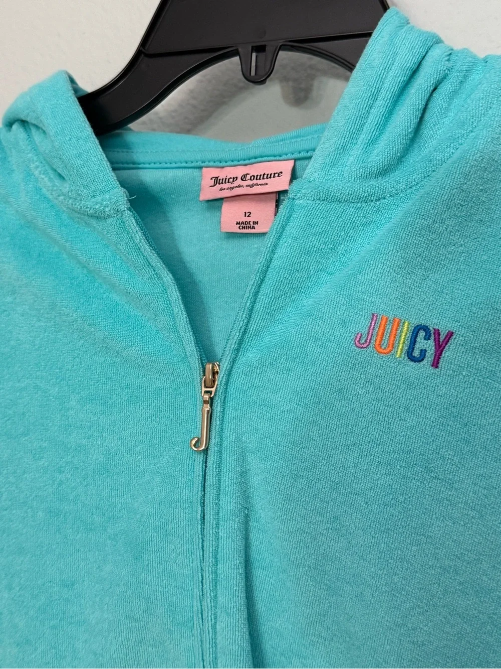 Juicy Couture - Turquoise Hooded Zip with Pants - Size 12 - Rainbow 'JUICY'